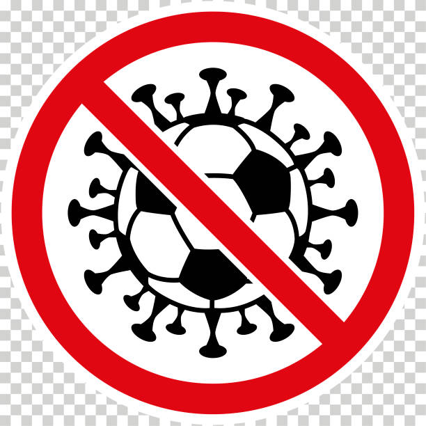 ilustrações, clipart, desenhos animados e ícones de sinal de vetor coronavirus com bola de futebol - euro