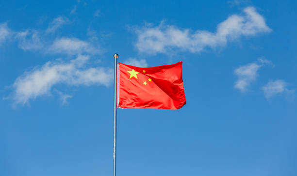 Chinese national flag at the coast near the sea