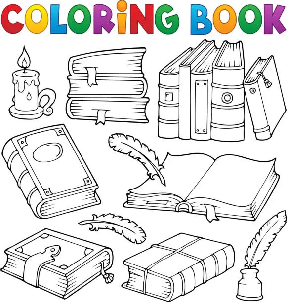 Vector illustration of Coloring book old books theme set 1