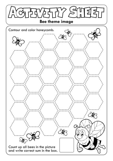 ilustraciones, imágenes clip art, dibujos animados e iconos de stock de tema de la hoja de actividad 2 - honey hexagon honeycomb spring