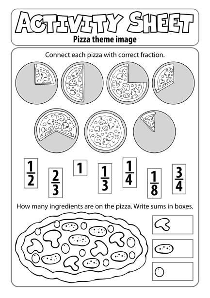 Activity sheet pizza theme 1 Activity sheet pizza theme 1 - eps10 vector illustration. math homework stock illustrations