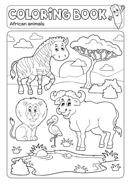 Coloring book African fauna 5 Coloring book African fauna 5 - eps10 vector illustration. czech lion stock illustrations