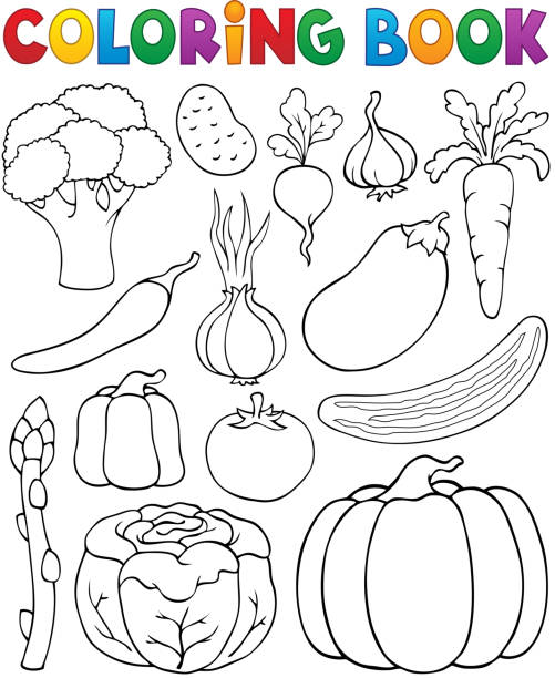 Coloring book vegetable collection 1 vector art illustration