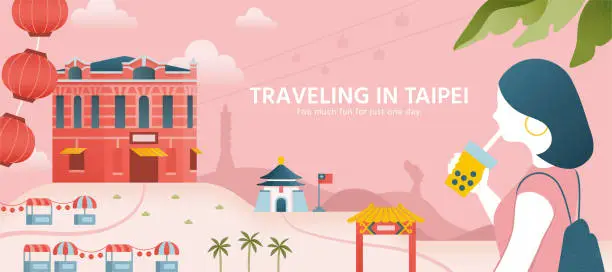 Vector illustration of Taipei tourism banner design