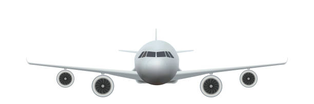 istock Front view of Civil Aircraft take-off on the chassis  isolated on background. Public or private plane as business and travel design concept. Vector Illustration. 1220310484