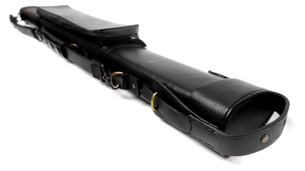 istock Pool Cue Case. Leather black cue case isolated on white background 1220310609