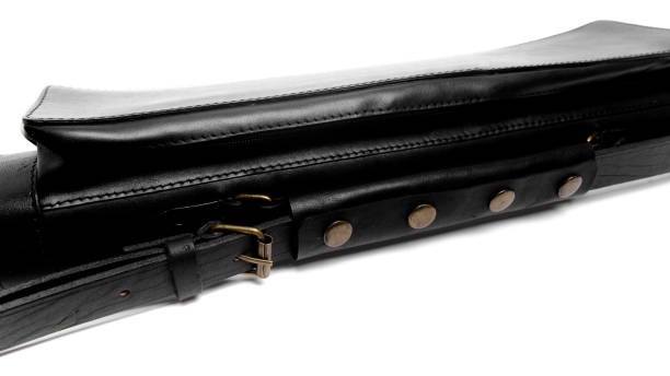 istock Pool Cue Case. Leather black cue case isolated on white background 1220310616