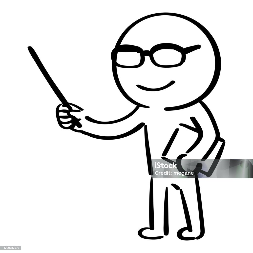 Cartoon Character With Pointing Stick Stock Illustration - Download Image  Now - Stick Figure, Black And White, Teacher - iStock