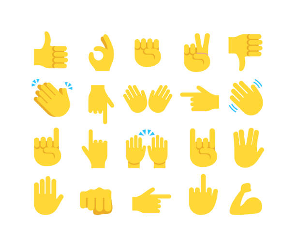 Hand emoticon emoji vector icon collection. Hands flat style design illustrations. waving gesture stock illustrations