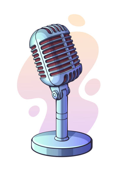 illustrations, cliparts, dessins animés et icônes de illustration de vecteur. microphone rétro monochrome pour voix, musique, son, parole, enregistrement radio. jazz, blues, micro rock vintage. - radio show industry old old fashioned