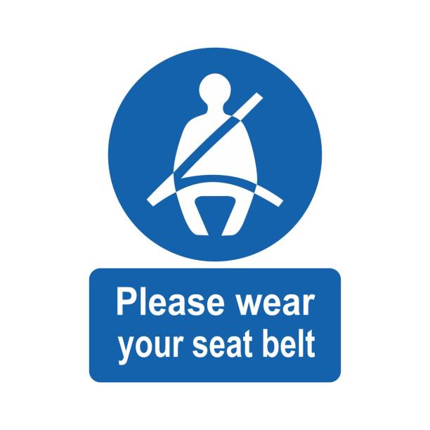 illustrazioni stock, clip art, cartoni animati e icone di tendenza di si prega di indossare il design vettoriale del segnale della cintura di sicurezza isolato su sfondo bianco - warning sign seat belt