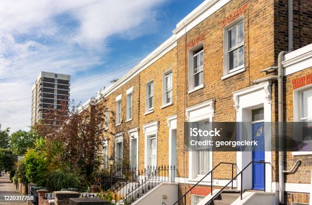 East London Terraced Houses And Tower Block Stock Photo - Download Image Now - House, London - England, Housing Development