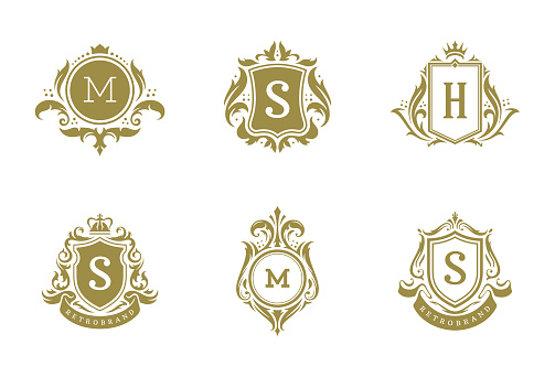 Luxury vintage ornament logo monogram crest templates design set vector illustration. Royal brand vignettes ornate good for boutique or restaurant logotypes.