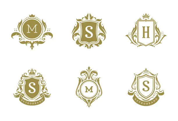Vector illustration of Luxury vintage ornament logo monogram crest templates design set vector illustration