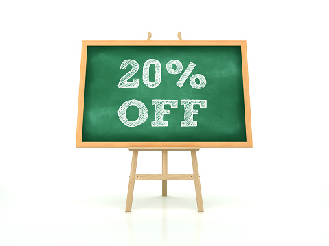 Easel with 20% OFF Word on Chalkboard Frame - 3D Rendering