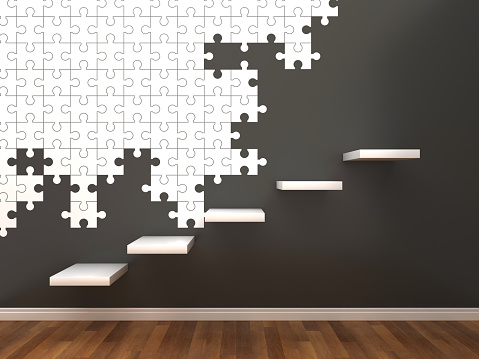 Steps with Puzzle Wall - 3D Rendering