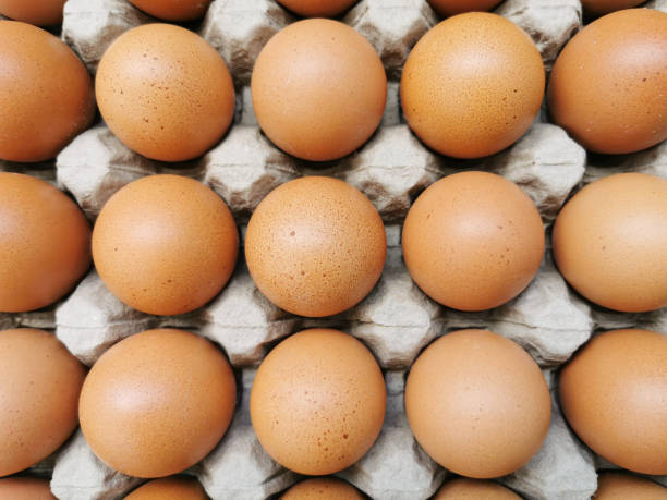 istock Closeup Fresh Eggs on paper tray isolated on white background 1220325453