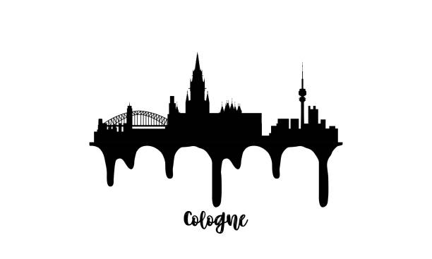 ilustrações de stock, clip art, desenhos animados e ícones de cologne germany black skyline silhouette vector illustration on white background with dripping ink effect. - catedral de colónia