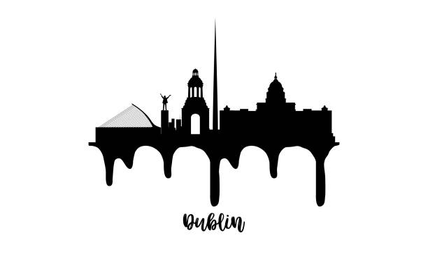 ilustrações de stock, clip art, desenhos animados e ícones de dublin ireland black skyline silhouette vector illustration on white background with dripping ink effect. - dublin ireland place of worship church travel destinations