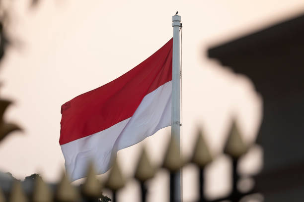 インドネシアの赤と�白の国旗のクローズアップ - インドネシア国旗 ストックフォトと画像