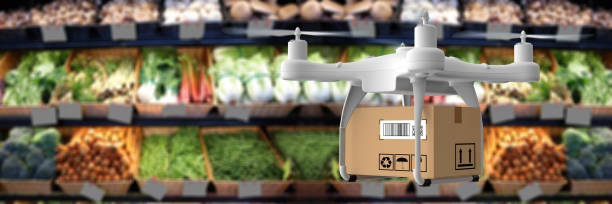 istock Delivery drone carrying groceries 1220329762