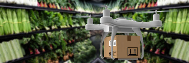 istock Delivery drone carrying groceries 1220330057