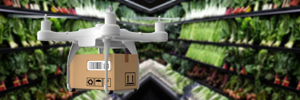 istock Delivery drone carrying groceries 1220330637