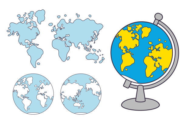 World map and globe World map and globe isolated eastern hemisphere stock illustrations