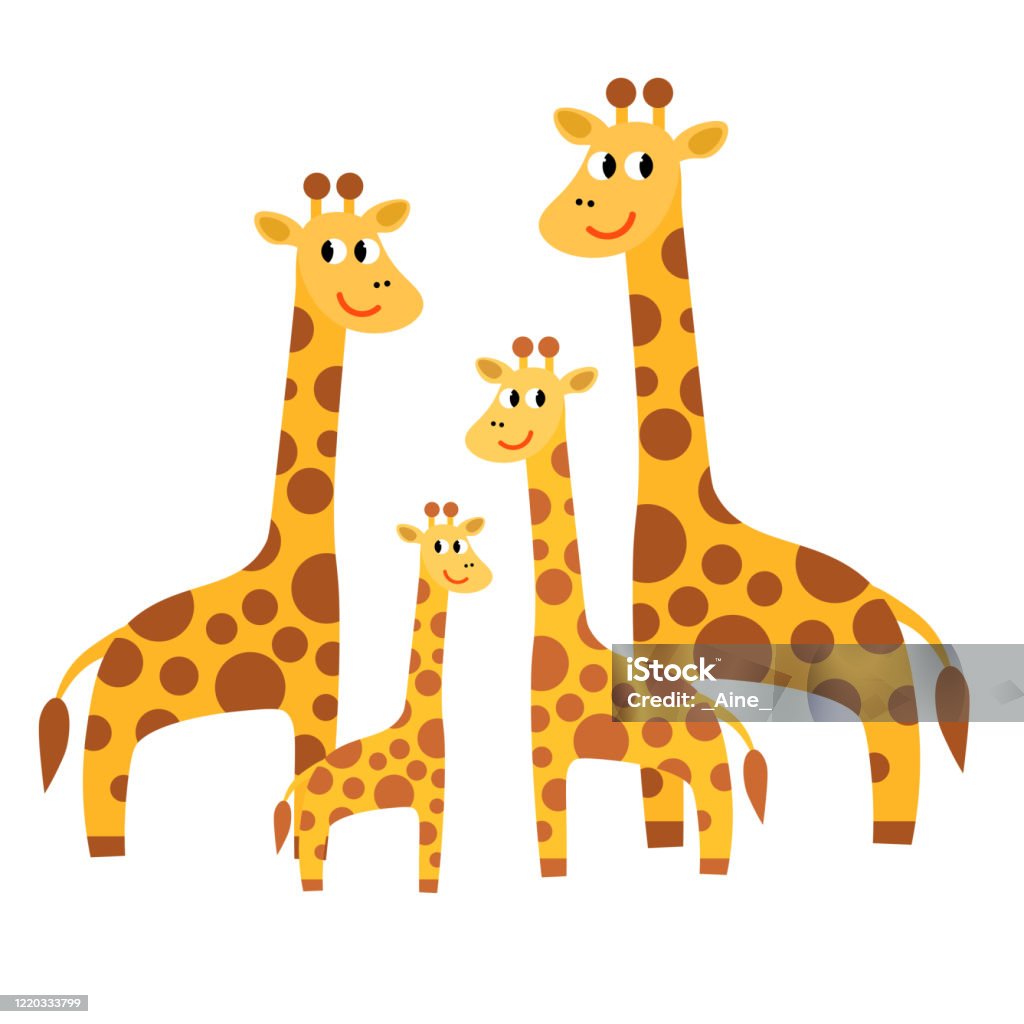 Cartoon Niedliche Giraffe Familie Im Flachen Stil Isoliert Auf Weißem