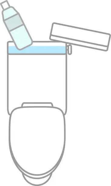 Vector illustration of Saving water in the toilet / Putting a plastic bottle in the tank