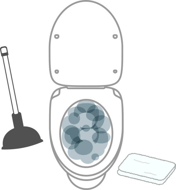 ilustraciones, imágenes clip art, dibujos animados e iconos de stock de clip art de inodoro obstruido y agua desbordante - drain sink water pipe bathroom