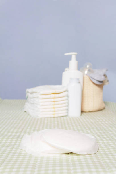 istock Breast pads. Newborn care supplies. Changing table. 1220338147