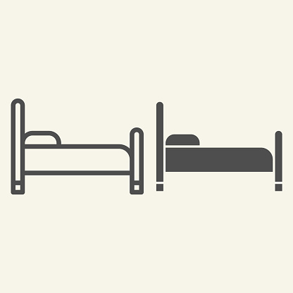 Bed line and solid icon. Hospital bed for patients outline style pictogram on white background. Hotel or hostel signs for mobile concept and web design. Vector graphics