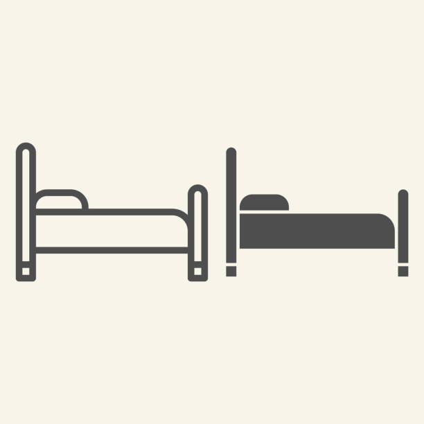 Bed line and solid icon. Hospital bed for patients outline style pictogram on white background. Hotel or hostel signs for mobile concept and web design. Vector graphics. Bed line and solid icon. Hospital bed for patients outline style pictogram on white background. Hotel or hostel signs for mobile concept and web design. Vector graphics night hospital bed stock illustrations