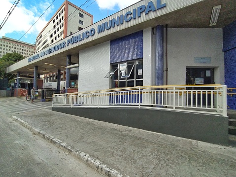 Facade of  Hospital do Servidor Publico Municipal in Sao Paulo, Brazil.