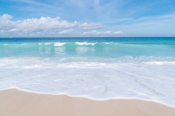 istock Bali beach scene - turquoise Indian ocean, white sand and blue sky on the background. 1220344129
