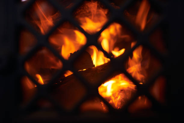istock Close up of burning fireplace at home 1220347048