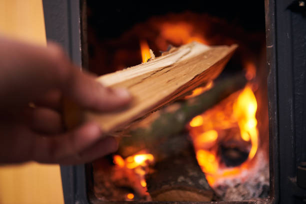 istock Close up of burning fireplace at home 1220347052