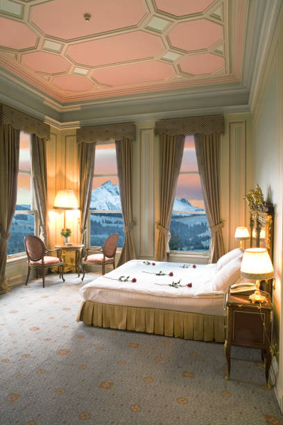 istock Hotel room with panoramic view of the mountains 1220347140