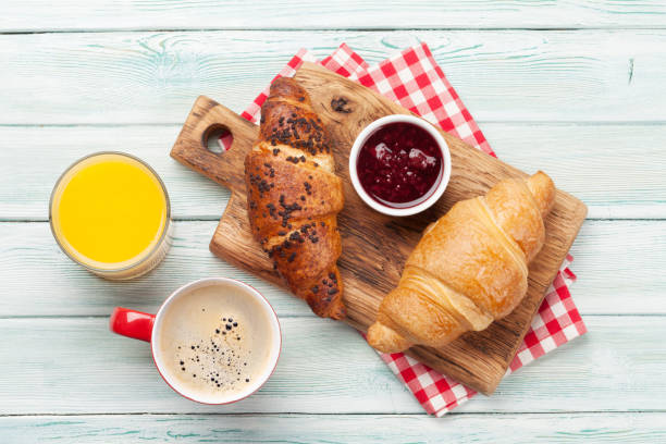 Breakfast with coffee and croissants