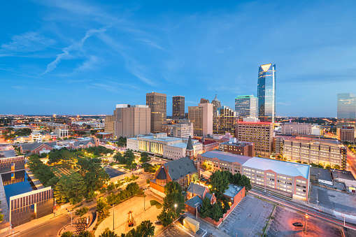 Oklahoma City, Oklahoma, USA downtown skyline at twilight.