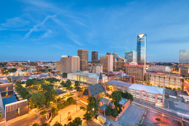 Oklahoma City, Oklahoma, USA Oklahoma City, Oklahoma, USA downtown skyline at twilight. oklahoma stock pictures, royalty-free photos & images