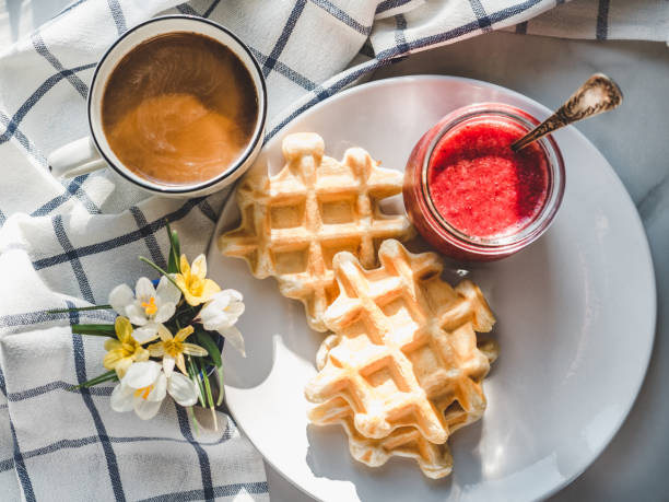 istock Ice cream and fragrant waffles. Close up 1220351016