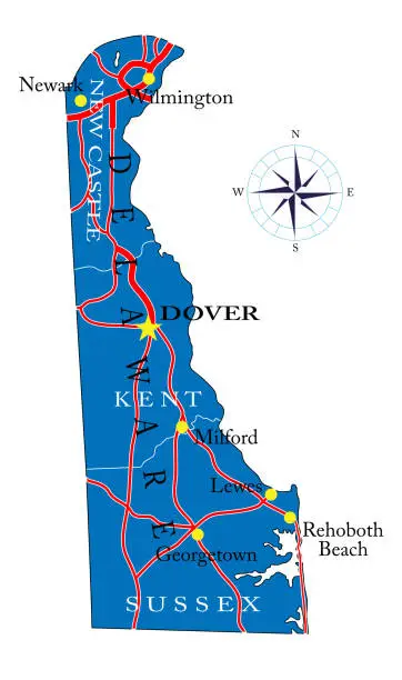 Vector illustration of Delaware  state political map