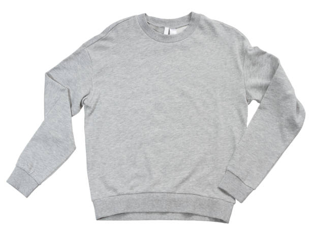 blank sweatshirt grey color mock up template front view on white background. gray cotton sweatshirt mockup. grey empty blank sweat shirt - sweatshirt imagens e fotografias de stock