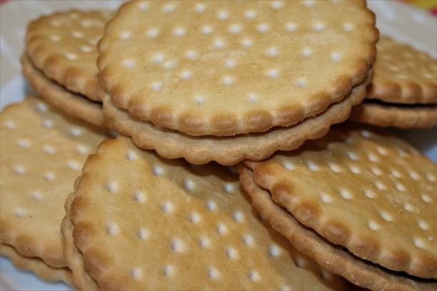 istock Delicious wafer with chocolate filling. 1220354765