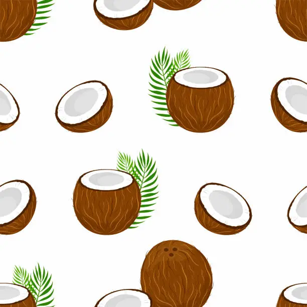 Vector illustration of Seamless pattern with coconut on white background.