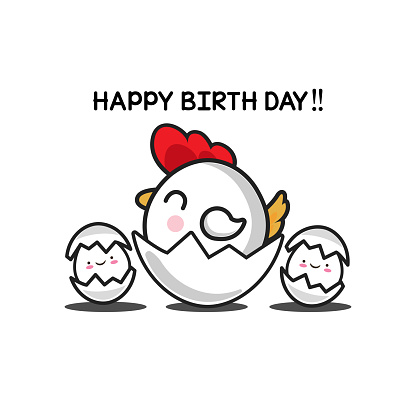  Ilustración de Tarjeta De Cumpleaños Con Pollo En Huevo Roto y más Vectores Libres de Derechos de Cumpleaños