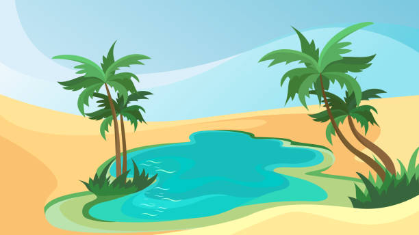 pustynny krajobraz oazy. - oasis sand sand dune desert stock illustrations