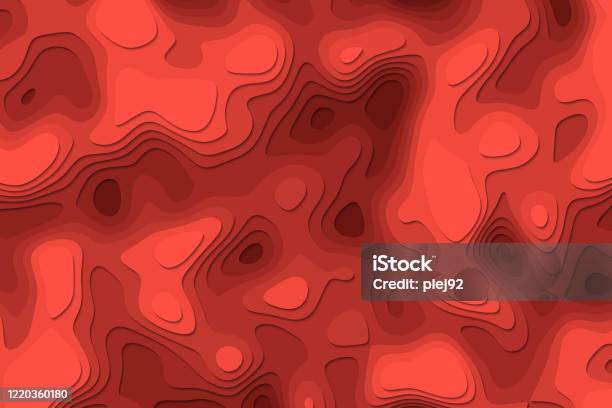 Abstract Red Color Background With Paper Cutout 3d Style Stock Illustration - Download Image Now